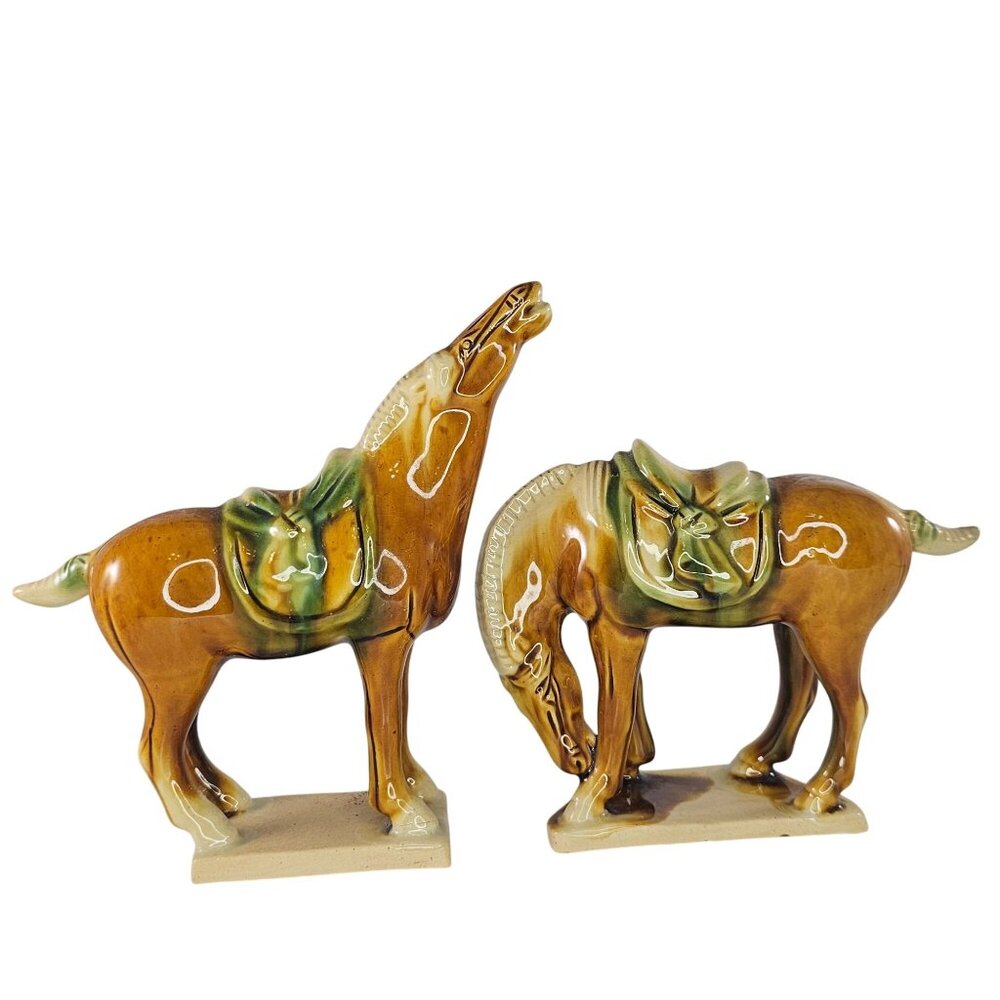 Vintage Chinese Tang Dynasty Drip Style Glaze Ceramic War Horse Figurines FLAW